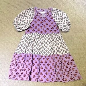 Zara kids Purple Tiered Puff Sleeve contrasting floral dress sundress